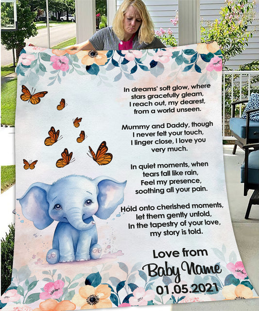 Cute Elephant & Butterflies Memorial Blanket - Custom Printed